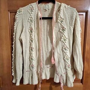 Floral Embroidered Cream Sweater Hand Knit